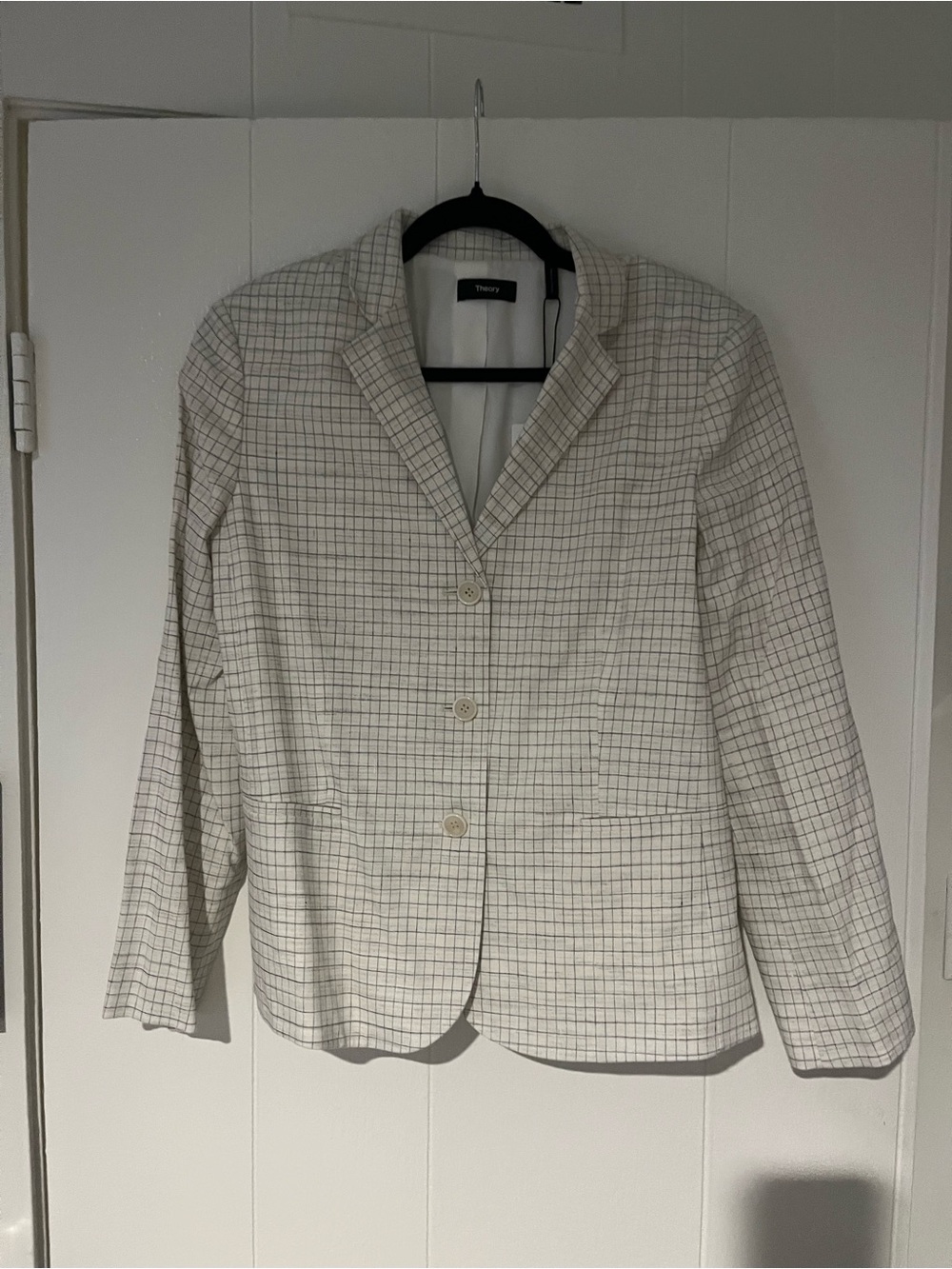 Theory Light Beige Checked Single-Breasted Blazer sz 12 - Picture 3 of 3